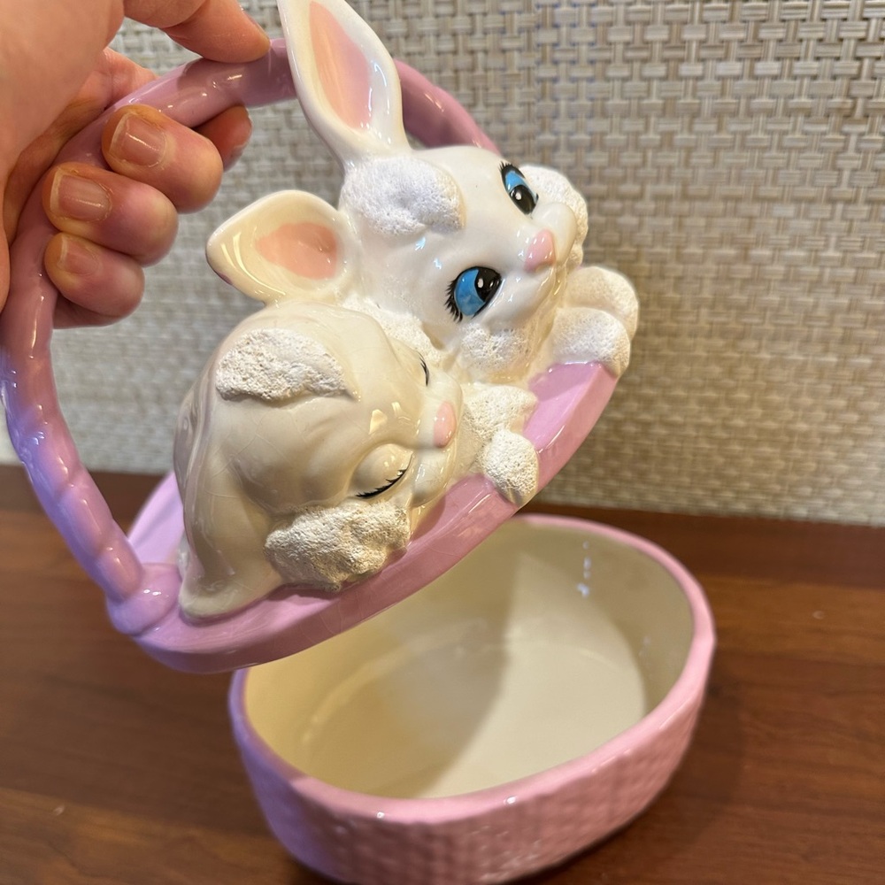 🌟3xHP🌟VTG 1980s Lavender Ceramic Bunny Lidded Easter Basket Candy Dish Hobbyist - Picture 3 of 11